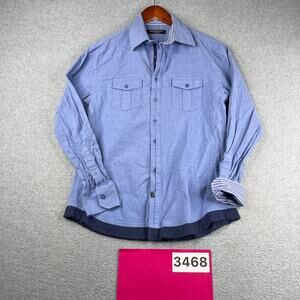 Dragonfly Shirt Light Blue Flip Cuff Casual Pockets Button Up Long Sleeve M